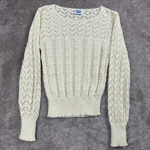 College Town Crochet Knit Sweater Size XS Cream Pointelle Vintage Cottage Twee